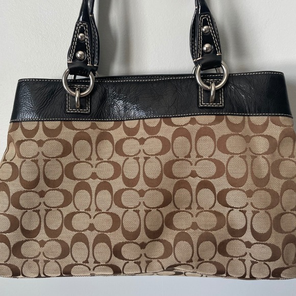 y2k Coach Penelope Signature Canvas Leather Trim Tote Shoulder Bag Brown Black - Picture 6 of 16